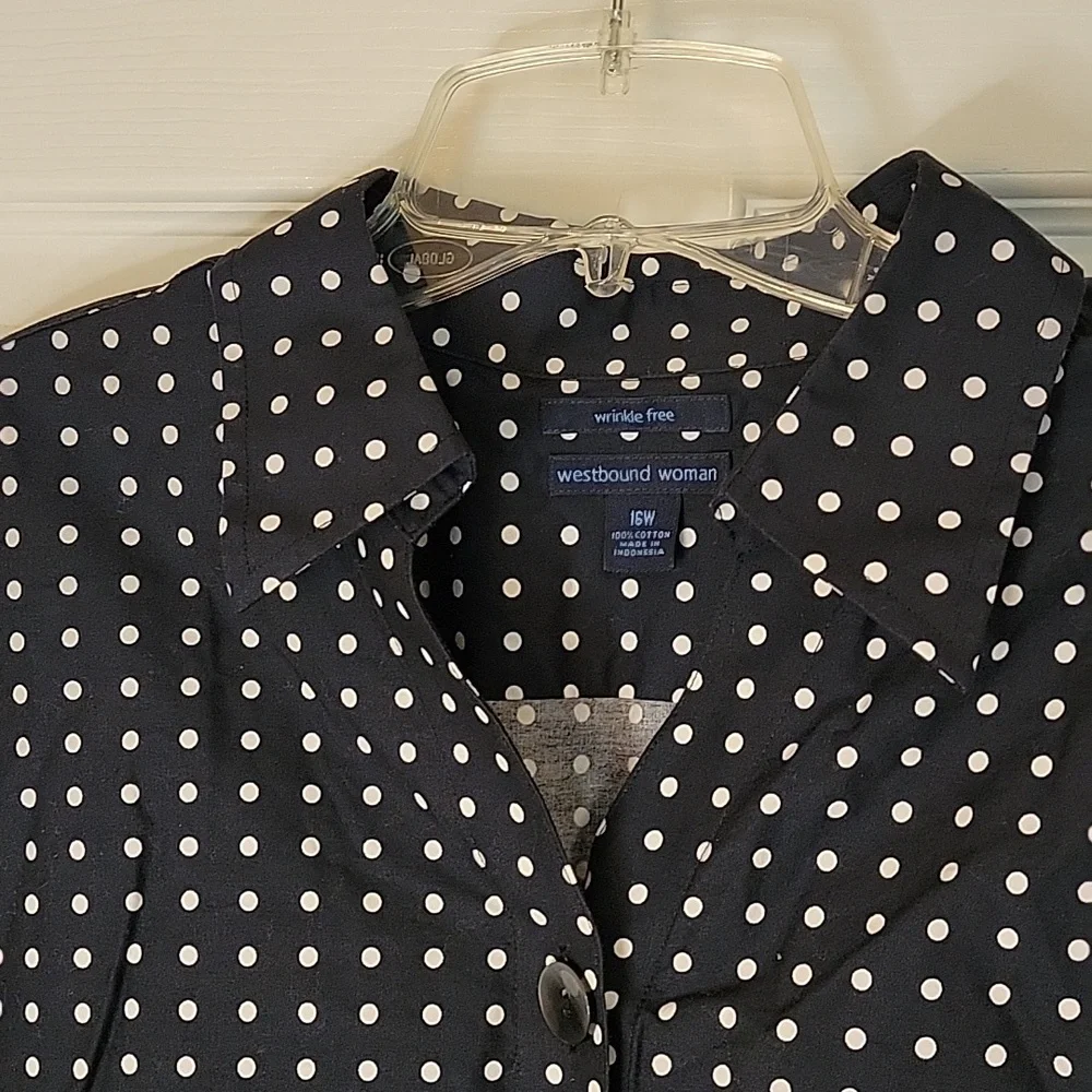 Westbound Woman Wrinkle Free Blouse 16W Black White Dots Squares button up